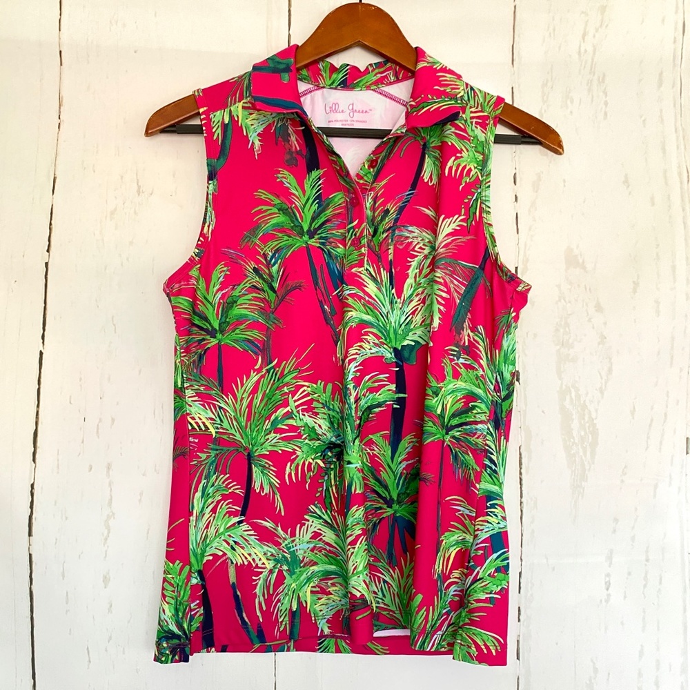 LILLIE GREEN Pink Palm Tree Athletic Golf Tank Top Size Small S